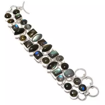 Браслет ручной работы из серебра 925 пробы с драгоценным камнем лабрадоритом 7-8 дюймов p4k22