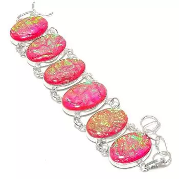 Браслет ручной работы из серебра 925 пробы с розовым опалом и драгоценными камнями 7-8 дюймов z1I40