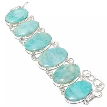 Браслет ручной работы из серебра 925 пробы с драгоценным камнем амазонит 7-8 d5T10