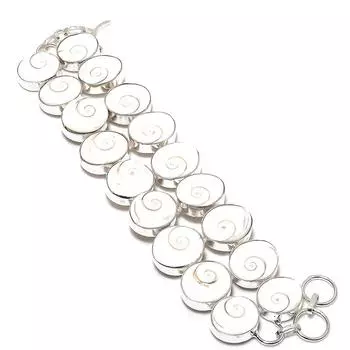 Браслет ручной работы из серебра 925 пробы с драгоценными камнями из ракушки Шивы 7-8 дюймов I7M33