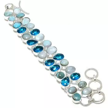 Браслет ручной работы из серебра 925 пробы с драгоценными камнями Republic Larimar 7-8 дюймов S4d37