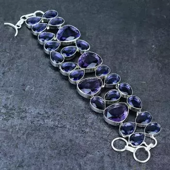 Браслет ручной работы из серебра 925 пробы с натуральным аметистом 7-8 дюймов m7f85