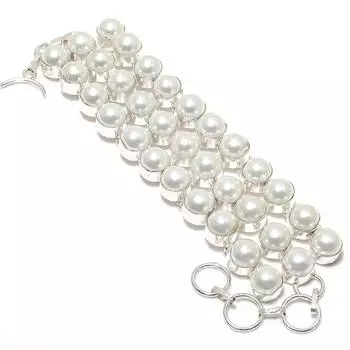 Браслет ручной работы из серебра 925 пробы с жемчугом и драгоценными камнями 7-8 дюймов t6O69