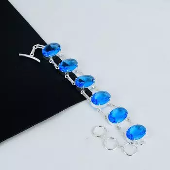 Браслет ручной работы из серебра 925 пробы с голубым топазом Siwss, браслет Siwss с голубым топазом для жены, браслет унисекс, подарок для нее 8 синий