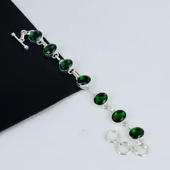 Браслет ручной работы из серебра 925 пробы с голубым топазом Siwss, браслет Siwss с голубым топазом для жены, браслет унисекс, подарок для нее 8 зелёный