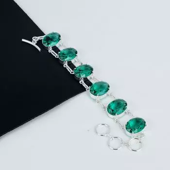 Браслет ручной работы из серебра 925 пробы с голубым топазом Siwss, браслет Siwss с голубым топазом для жены, браслет унисекс, подарок для нее 8 зелёный