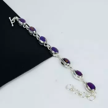 Браслет ручной работы из серебра 925 пробы с фиолетовым бирюзовым камнем, браслет из фиолетового бирюзового камня для жены, браслет унисекс, подарок на День матери 8 фиолетовый