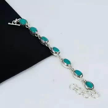 Браслет ручной работы из серебра 925 пробы с бирюзовым камнем Statanta Rosa, браслет из бирюзового камня Statanta Rosa для жены, браслет унисекс, подарок на ватку 8 зелёный