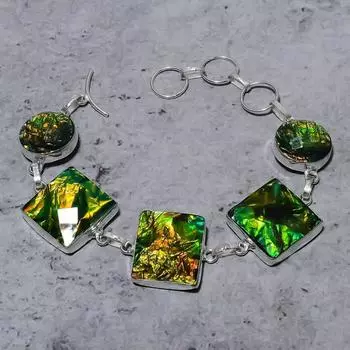 Браслет ручной работы из стерлингового серебра 925 пробы с натуральным зеленым тройным опалом 7–8 дюймов w8J42