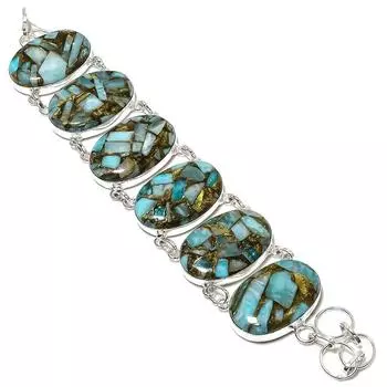 Браслет ручной работы из стерлингового серебра 925 пробы с натуральным медным амазонитом 8 дюймов B4f00