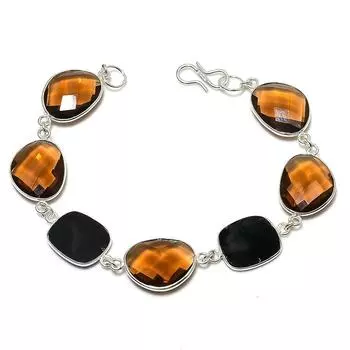 Браслет ручной работы из стерлингового серебра 925 пробы с натуральным цитрином и шпинелью 7–8 дюймов l5J95