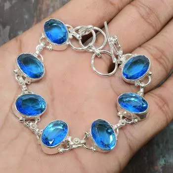 Браслет ручной работы из стерлингового серебра 925 пробы с танзанитом и кварцем для женщин 7-8 Inches