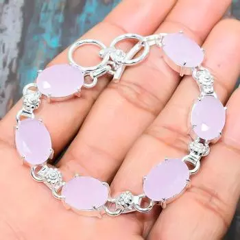 Браслет ручной работы из стерлингового серебра 925 пробы с розовым халцедоном для женщин 7-8 inches розовый