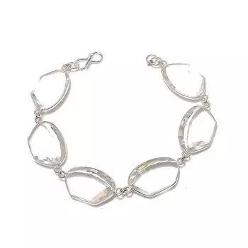 Браслет ручной работы из стерлингового серебра 925 пробы с натуральным белым топазом, 7–8 дюймов, E3R08