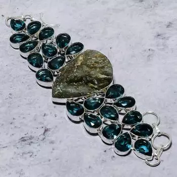 Браслет ручной работы из стерлингового серебра 925 пробы с натуральным лабрадоритом и иолитом 7-8 дюймов t8h67