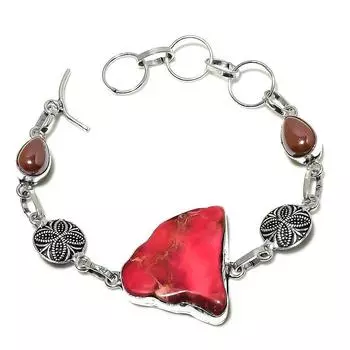 Браслет ручной работы из стерлингового серебра 925 пробы с натуральной морской яшмой 7–8 дюймов N6w38