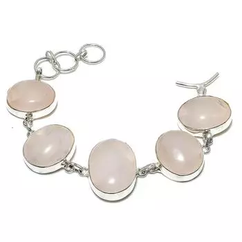 Браслет ручной работы из стерлингового серебра 925 пробы с натуральным розовым кварцем 7-8 дюймов L1P02