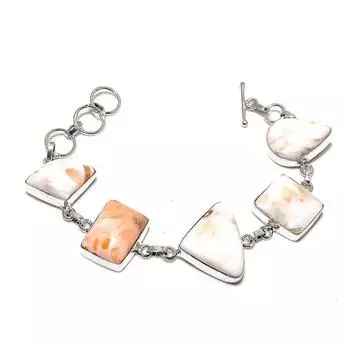 Браслет ручной работы из стерлингового серебра 925 пробы с натуральным драгоценным камнем сколецит 7-8 дюймов z2d29