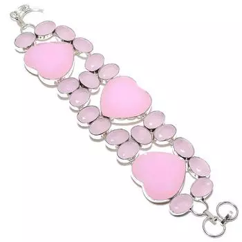Браслет ручной работы из стерлингового серебра 925 пробы с натуральным розовым халцедоном 7-8 дюймов u8g46