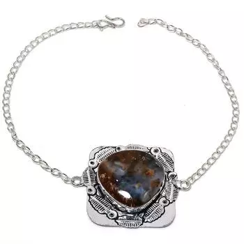 Браслет ручной работы из стерлингового серебра 925 пробы с натуральным дендритовым опалом, 7–8 дюймов, S2k10