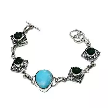 Браслет ручной работы из стерлингового серебра 925 пробы с натуральным хромдиопсидом, 7–8 дюймов, v6d63