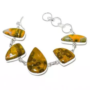 Браслет ручной работы из стерлингового серебра 925 пробы с натуральным камнем океанской яшмы 8 дюймов W1n71