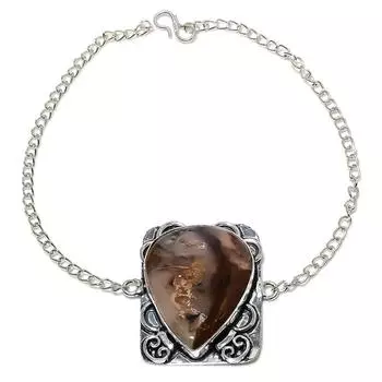 Браслет ручной работы из стерлингового серебра 925 пробы с натуральным трубчатым агатом, 7–8 дюймов a5Y45