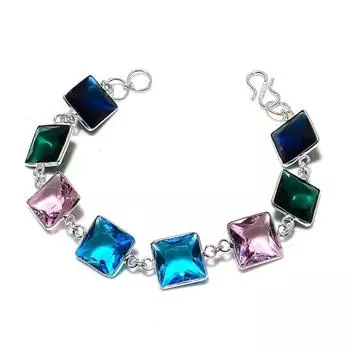 Браслет ручной работы из стерлингового серебра 925 пробы с натуральным лондонским голубым топазом 7-8 дюймов n0s89