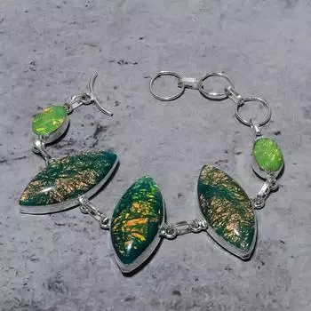 Браслет ручной работы из стерлингового серебра 925 пробы с натуральным зеленым тройным опалом 7–8 дюймов d5d23