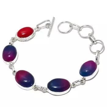 Браслет ручной работы из стерлингового серебра 925 пробы с натуральным мульти-драгоценным камнем 7-8 дюймов U5K49