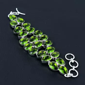 Браслет ручной работы из стерлингового серебра 925 пробы с драгоценным камнем перидот, серебряный браслет, браслет с перидотом для женщин, браслет унисекс с перидотом для подарков 8 зелёный