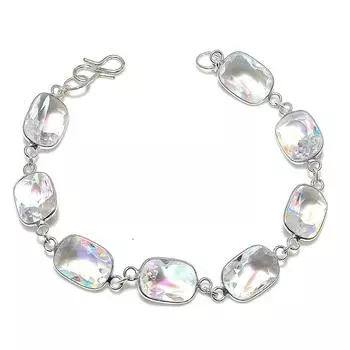 Браслет ручной работы из стерлингового серебра 925 пробы с натуральным белым топазом 7-8 дюймов f7Q14