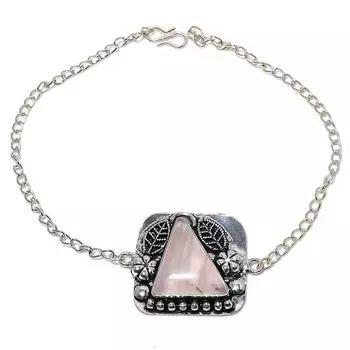 Браслет ручной работы из стерлингового серебра 925 пробы с натуральным розовым кварцем 7-8 дюймов b9r67