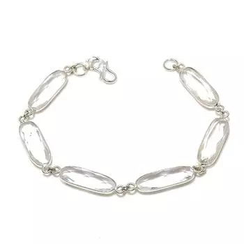 Браслет ручной работы из стерлингового серебра 925 пробы с натуральным белым топазом, 7–8 дюймов, V5E89