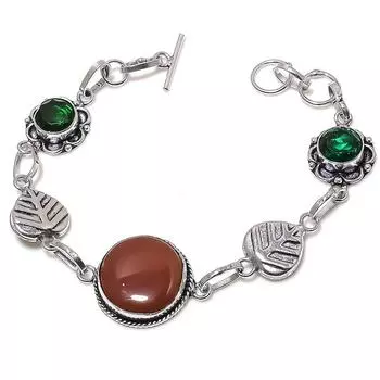 Браслет ручной работы из стерлингового серебра 925 пробы с натуральным мукаитом и диопсидом, 7–8 дюймов, A1b60