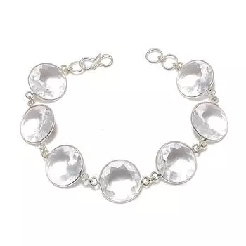 Браслет ручной работы из стерлингового серебра 925 пробы с натуральным белым топазом 7-8 дюймов T7h14