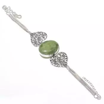 Браслет ручной работы из стерлингового серебра 925 пробы с драгоценным камнем пренит 7-8 дюймов M3S35