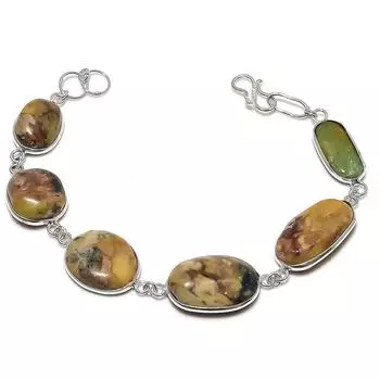 Браслет ручной работы из стерлингового серебра 925 пробы с натуральным драгоценным камнем хризопраз 7-8 дюймов z0B66