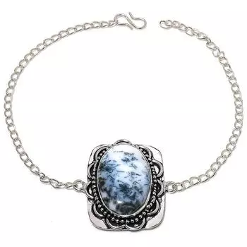 Браслет ручной работы из стерлингового серебра 925 пробы с натуральным дендритовым опалом 7-8 дюймов D0O16