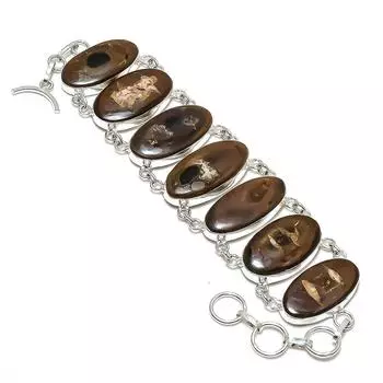 Браслет ручной работы из стерлингового серебра 925 пробы из натурального глиняного камня, 8 дюймов, o6E44