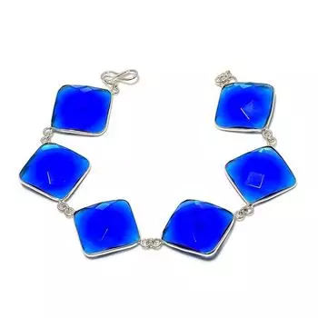 Браслет ручной работы из стерлингового серебра 925 пробы с натуральным лондонским голубым топазом, 8 дюймов, w1B46