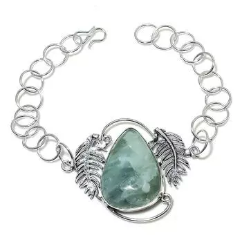 Браслет ручной работы из стерлингового серебра 925 пробы с натуральным аквамарином 7-8 дюймов n8I10