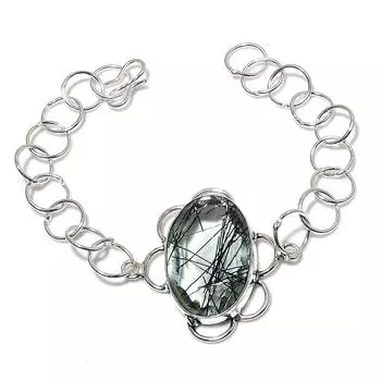 Браслет ручной работы из стерлингового серебра 925 пробы с натуральным черным рутилом 7-8 дюймов M7H71