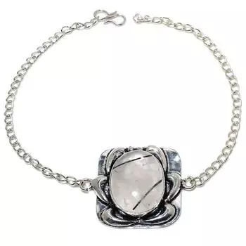 Браслет ручной работы из стерлингового серебра 925 пробы с натуральным черным рутилом 7-8 дюймов l2z61