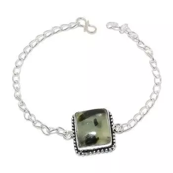 Браслет ручной работы из стерлингового серебра 925 пробы с натуральным драгоценным камнем пренитом 7–8 дюймов y6G30