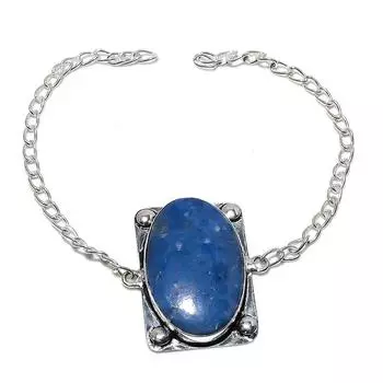 Браслет ручной работы из стерлингового серебра 925 пробы с натуральным драгоценным камнем содалитом 7–8 дюймов e1Z04