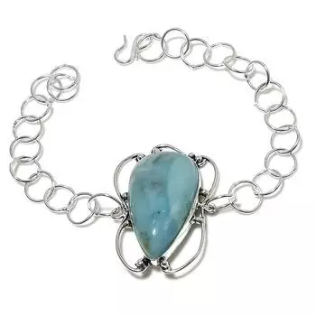 Браслет ручной работы из стерлингового серебра 925 пробы с натуральным аквамарином, 7-8 дюймов, H1n43