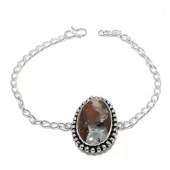 Браслет ручной работы из стерлингового серебра 925 пробы с натуральным валуном и хризопразом, 7–8 дюймов, V5i45