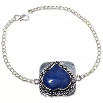 Браслет ручной работы из стерлингового серебра 925 пробы с натуральным драгоценным камнем содалитом 7-8 дюймов f0b23