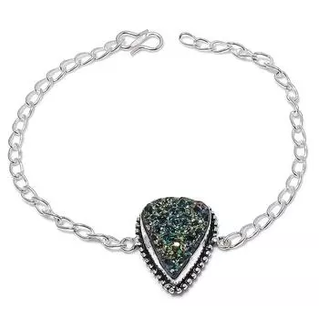 Браслет ручной работы из стерлингового серебра 925 пробы с натуральным титановым драгоценным камнем 7-8 дюймов b9P62